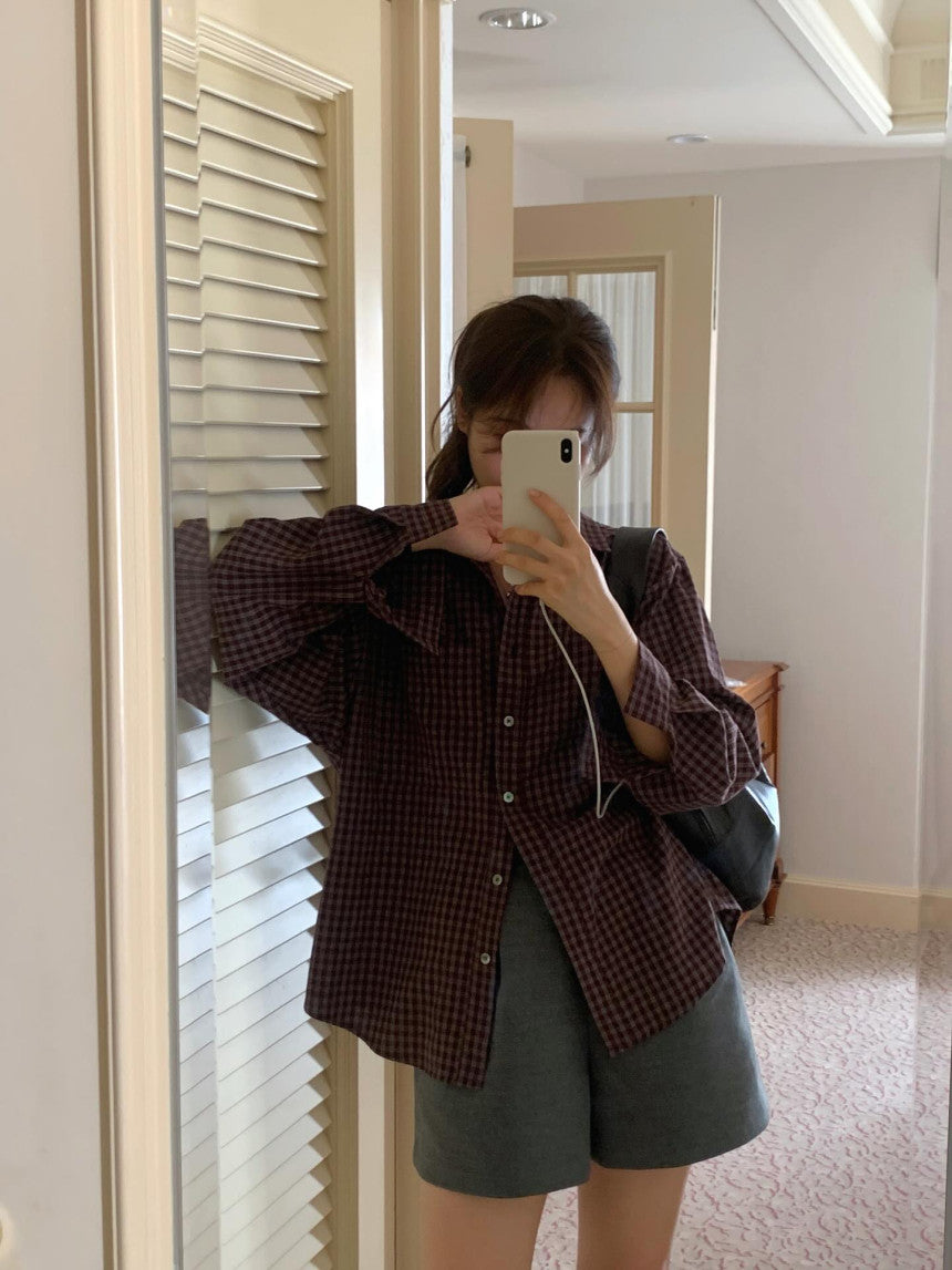 liter mocha check shirt-2col