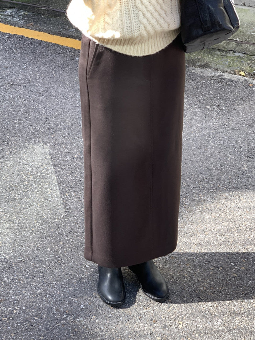 Rumi back banding wool midi skirt-2col