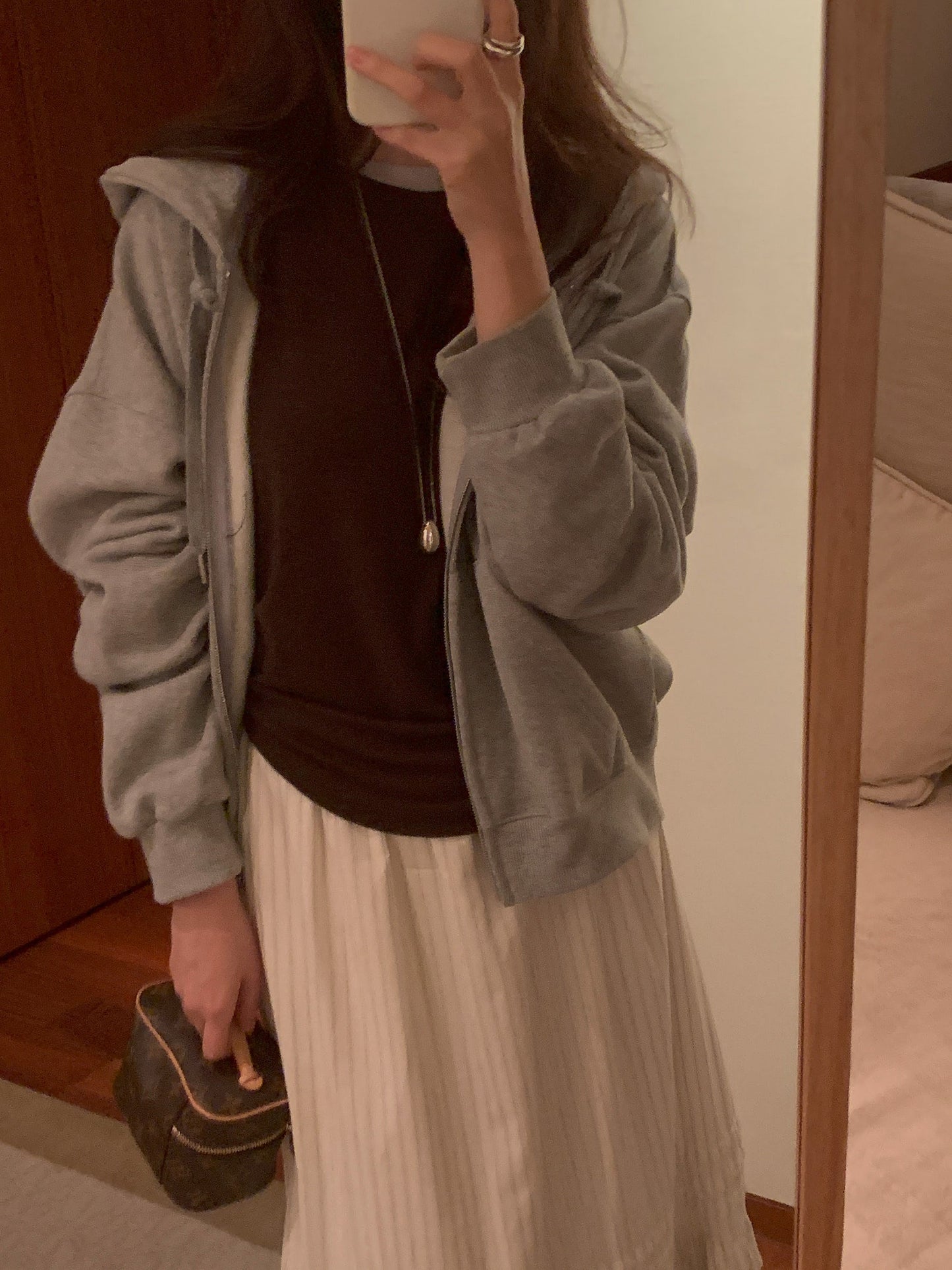 Essential gimo hood zip-up&pants&skirt-3col