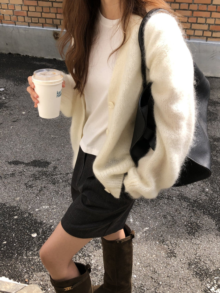 Amelie brushed mohair cardigan-2col