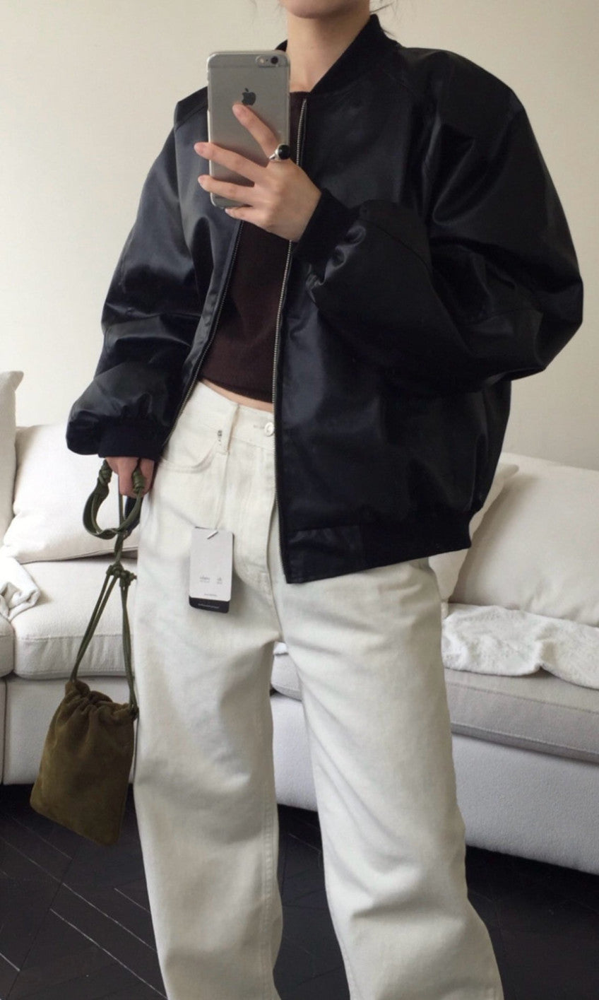 Leather bomber jacket