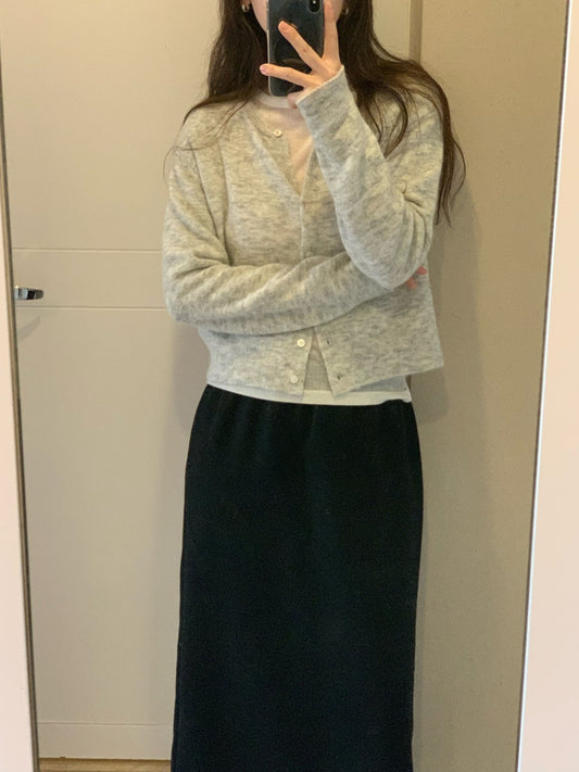 melange gray即納 fl lanel rose alpaca cardigan-3col