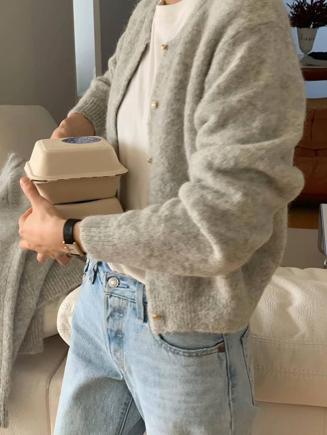 Ounce Lauren alpaca gold cardigan-2col