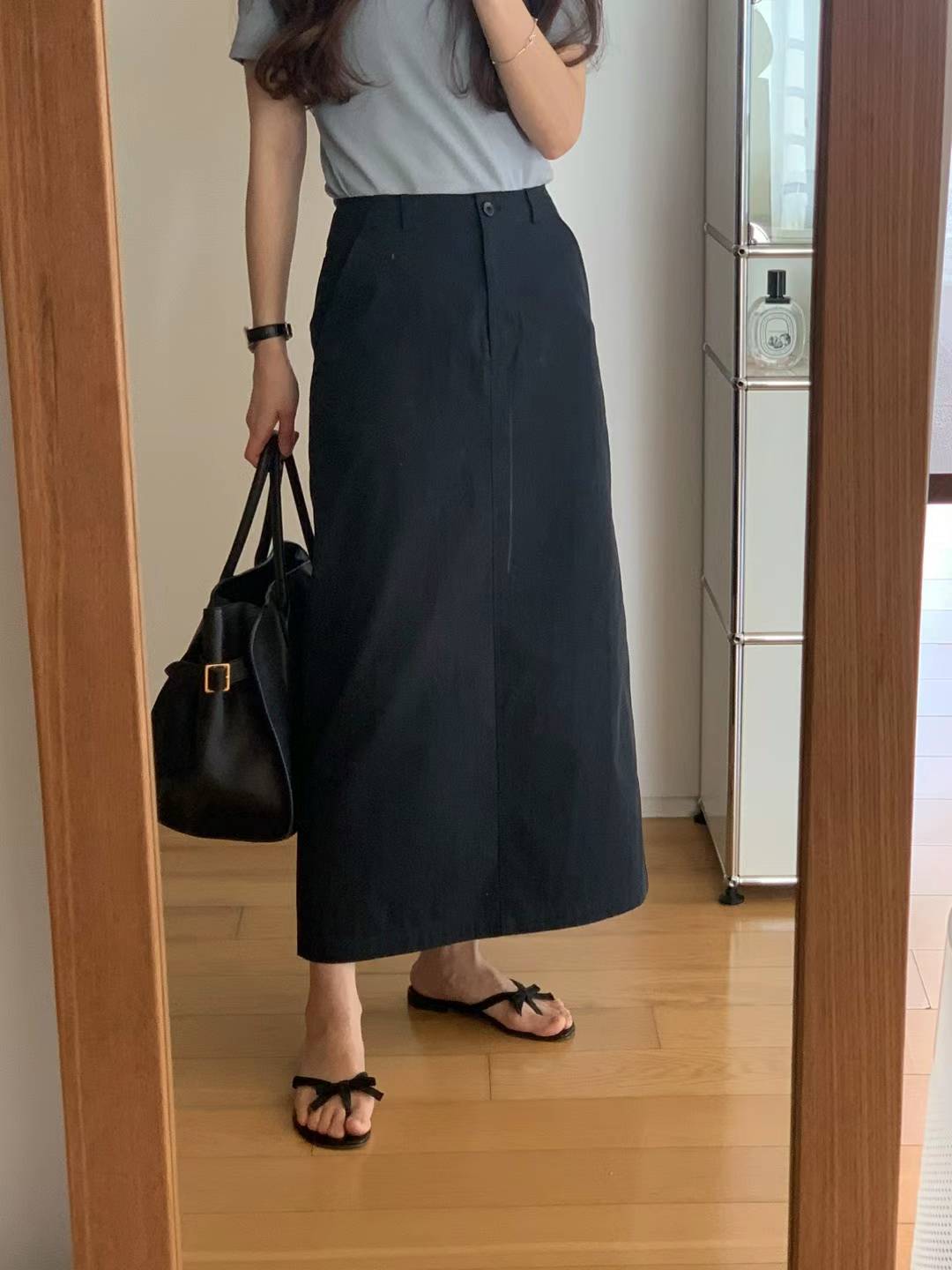 *Sale navy-s即納 Ounce garment maxi cotton skirt-2col