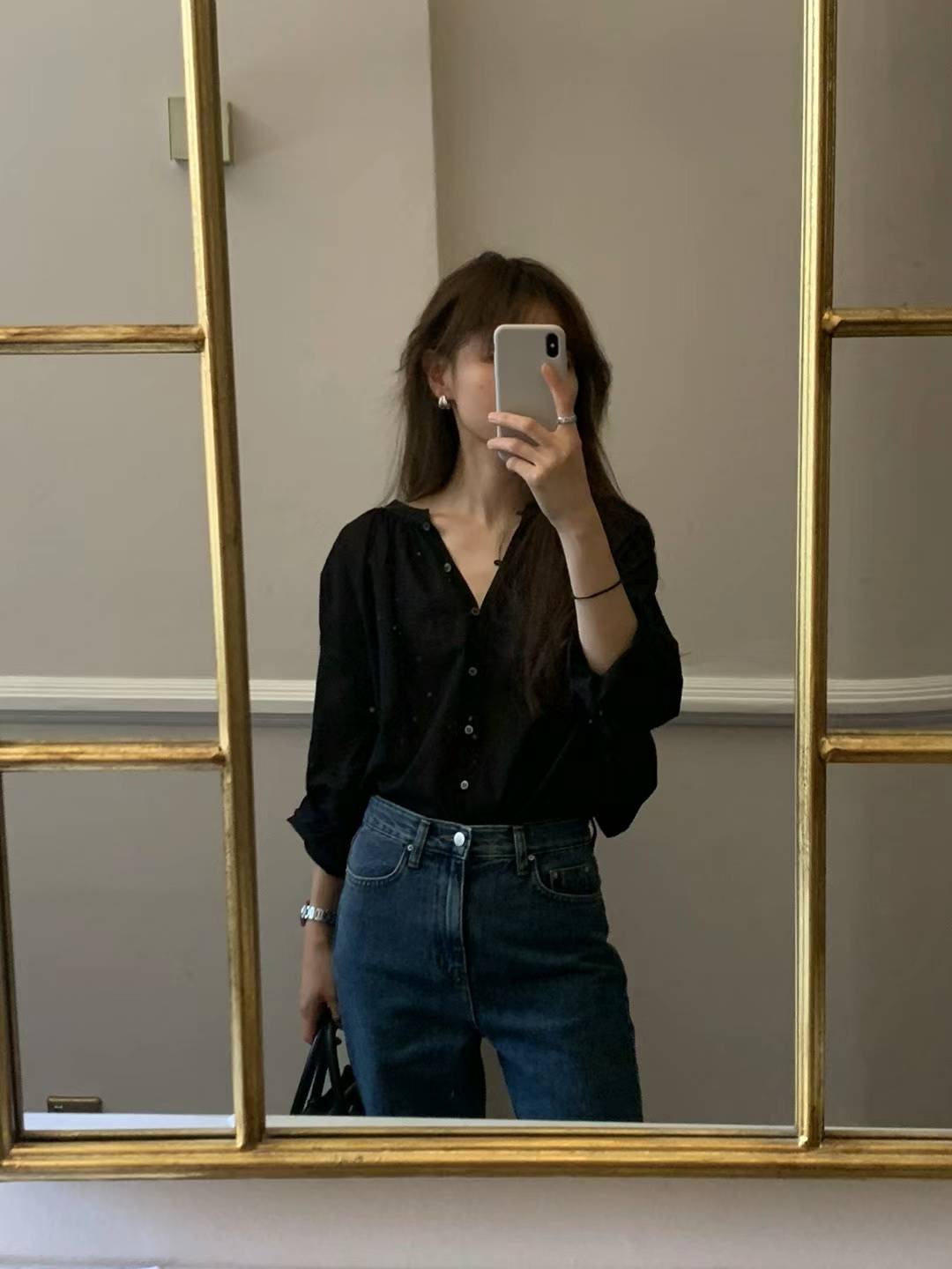 Ounce soi round shirring blouse-2col