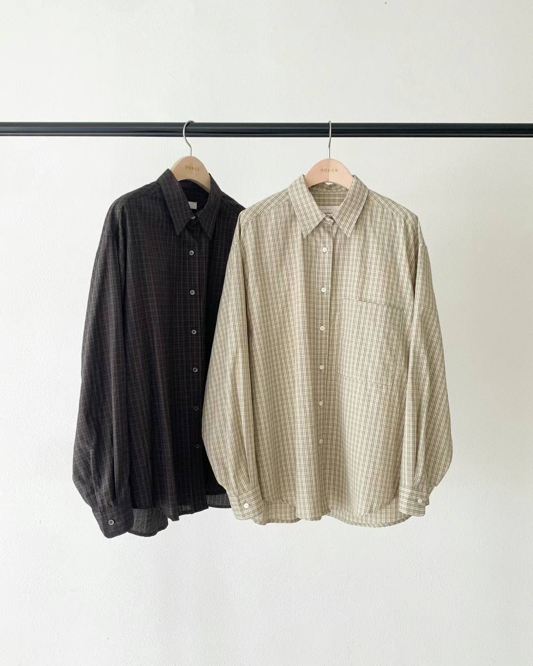 Ounce check pocket boxy shirt-2col