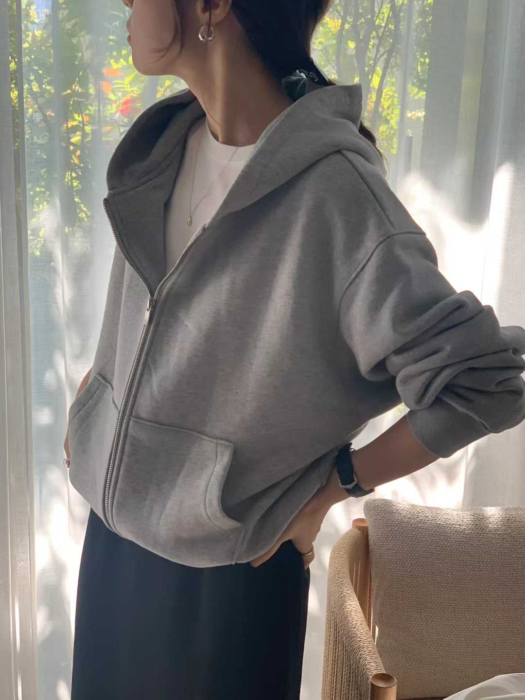 Ounce basic hood zip up-2col
