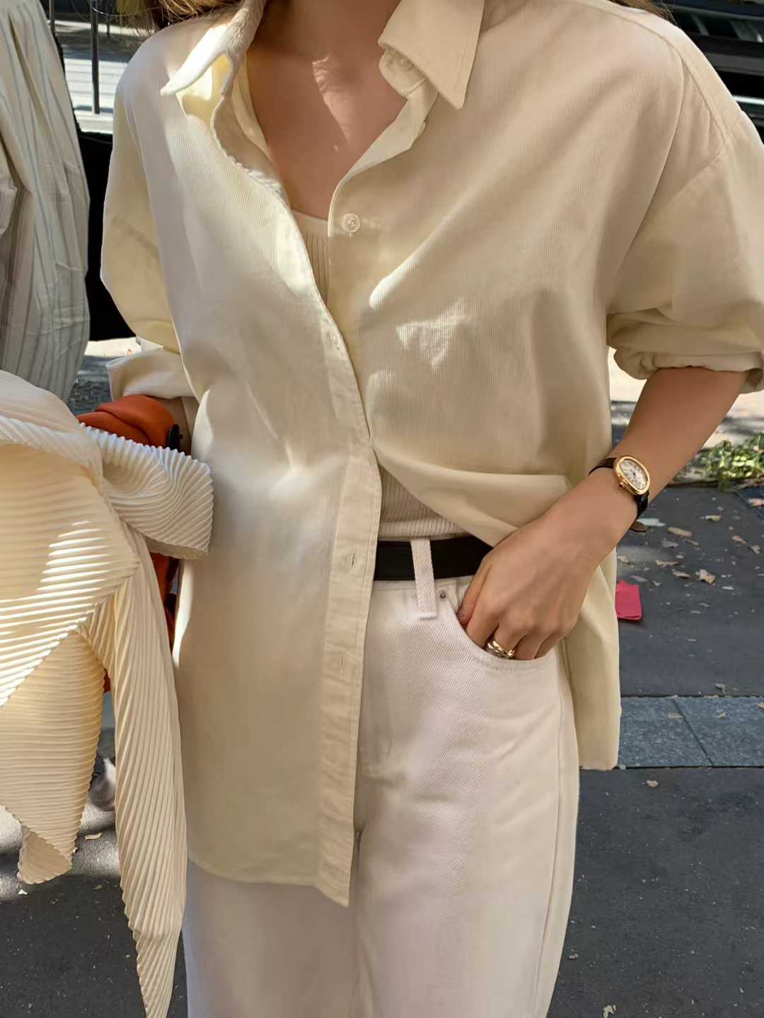 Ounce corduroy boxy shirt-2col
