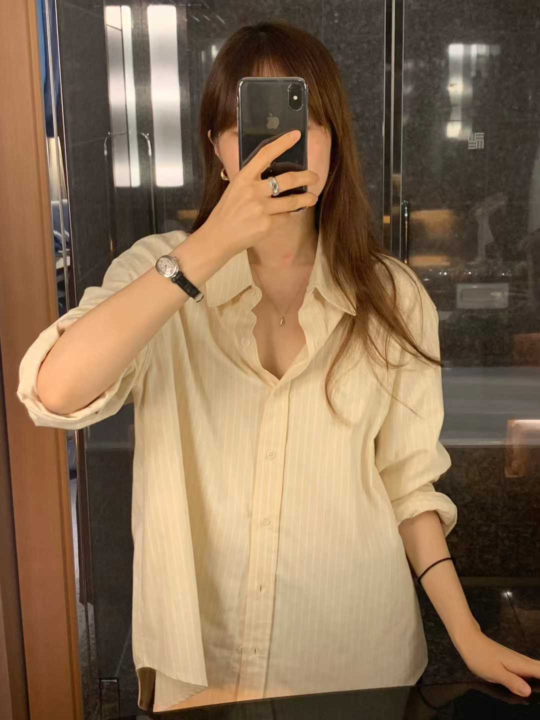 Ounce bloom oxford stripe shirt-2col