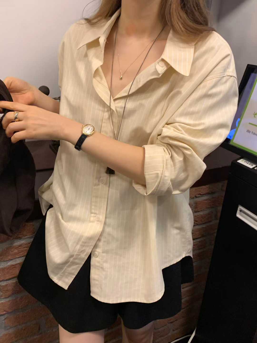 Ounce bloom oxford stripe shirt-2col