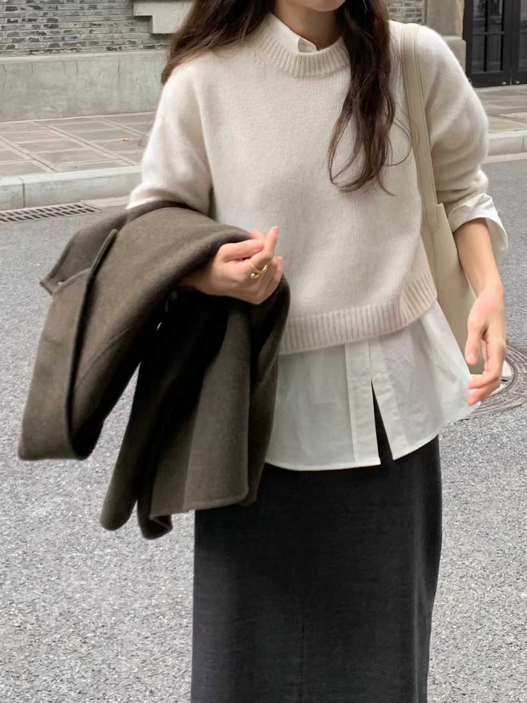 cream即納 Ounce maison raccoon cash half knit-2col