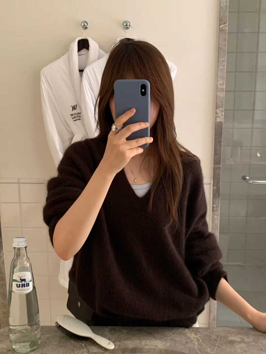 Ounce raccoon V pullover knit-4col