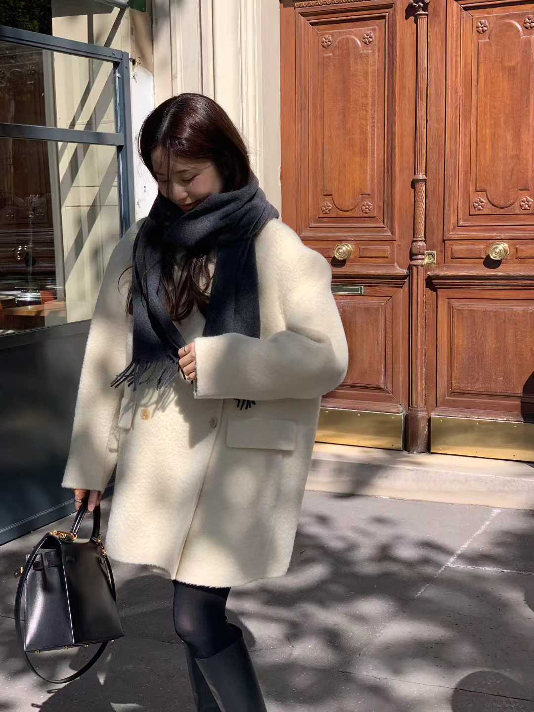 Ounce alpaca high neck half HD coat-2col