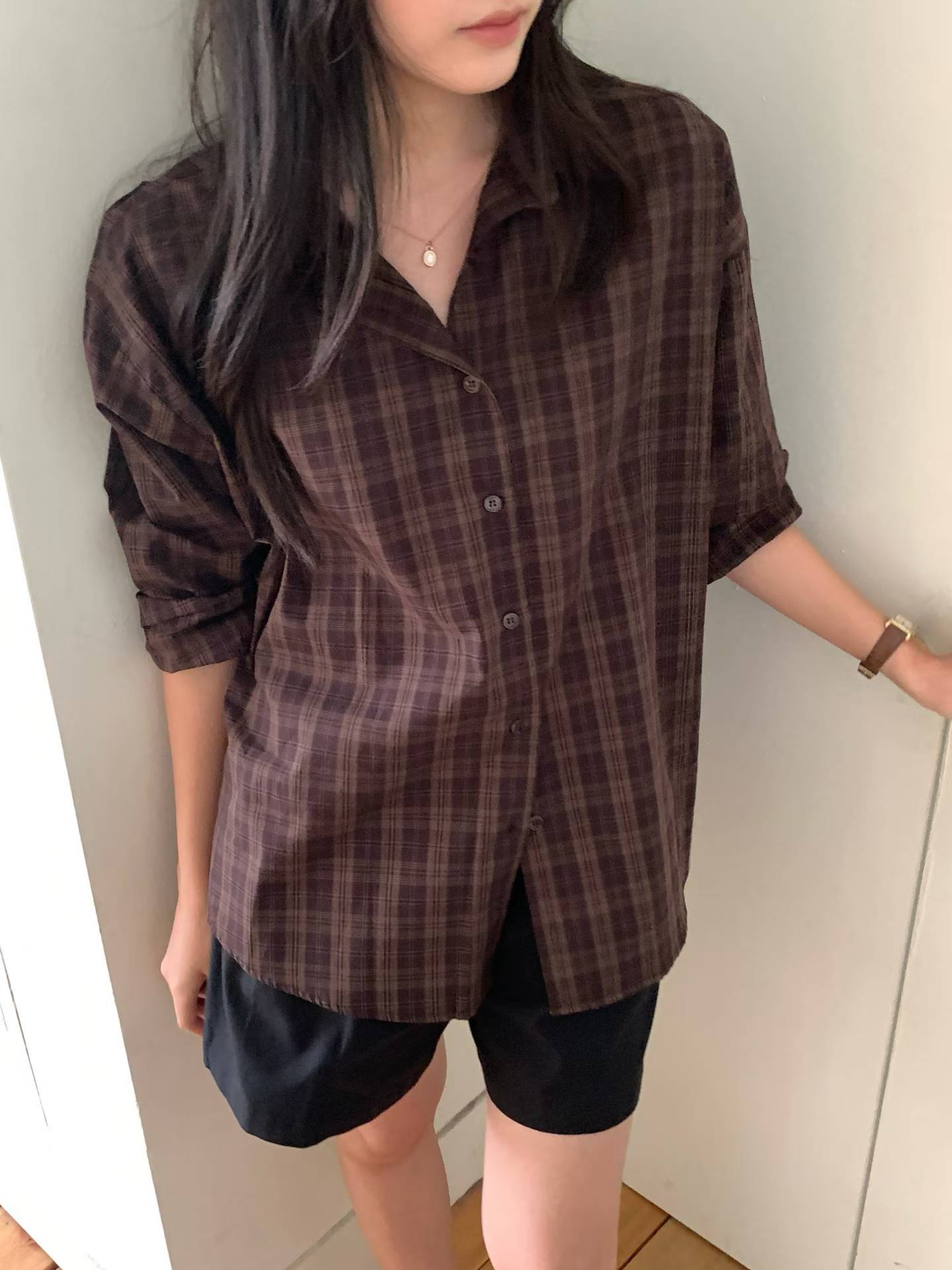 Burning check shirt-2col