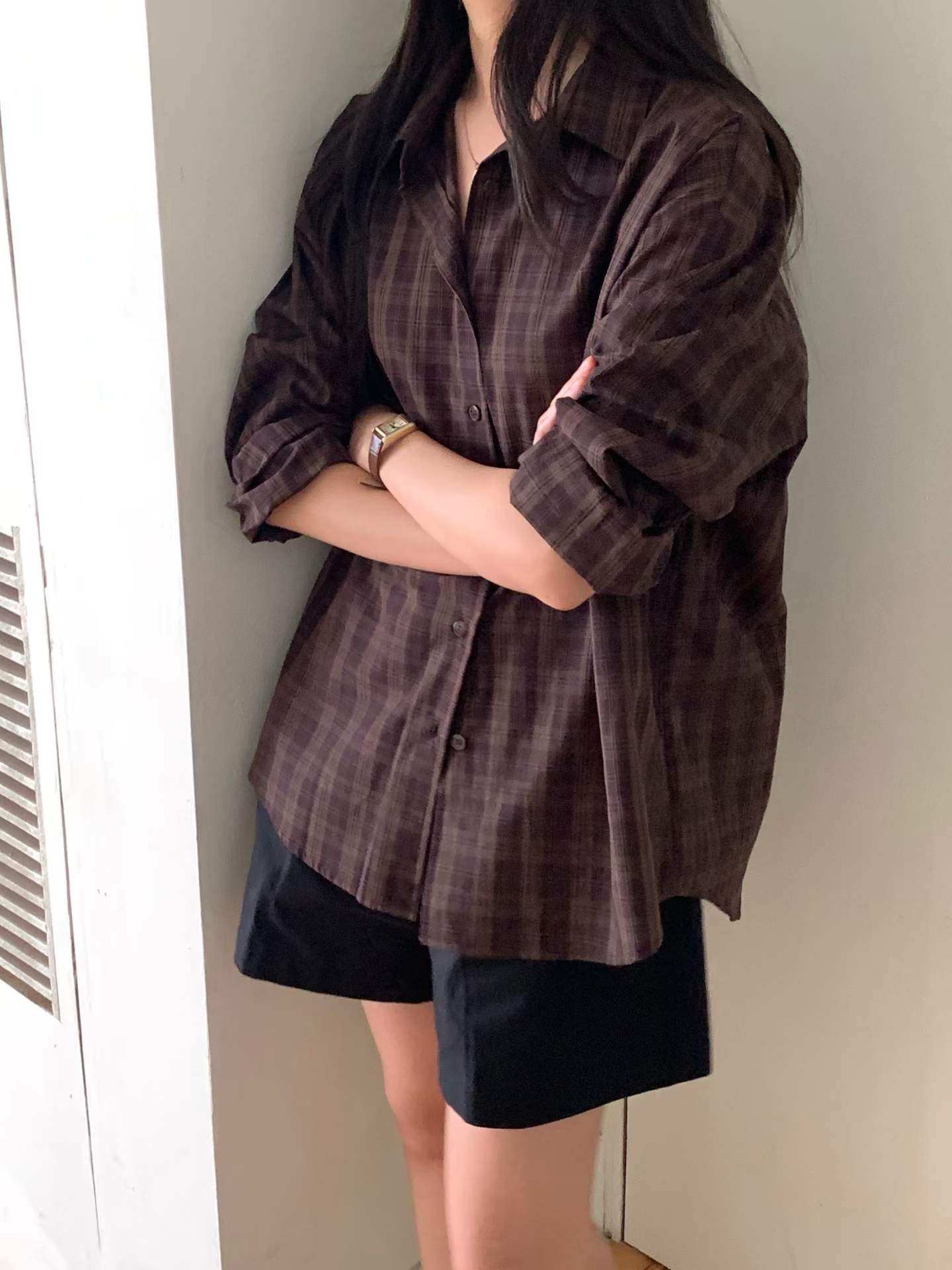 Burning check shirt-2col