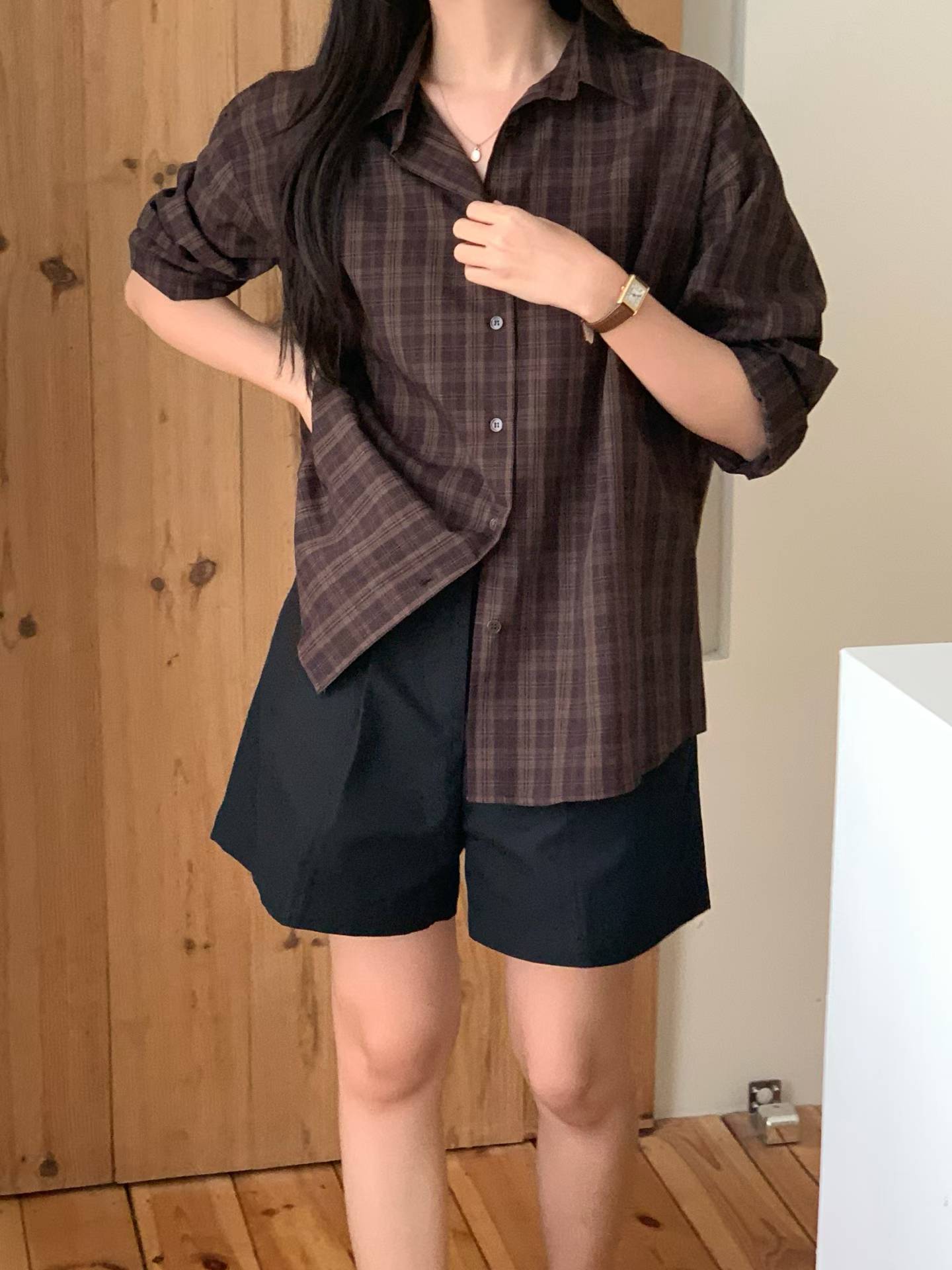 Burning check shirt-2col
