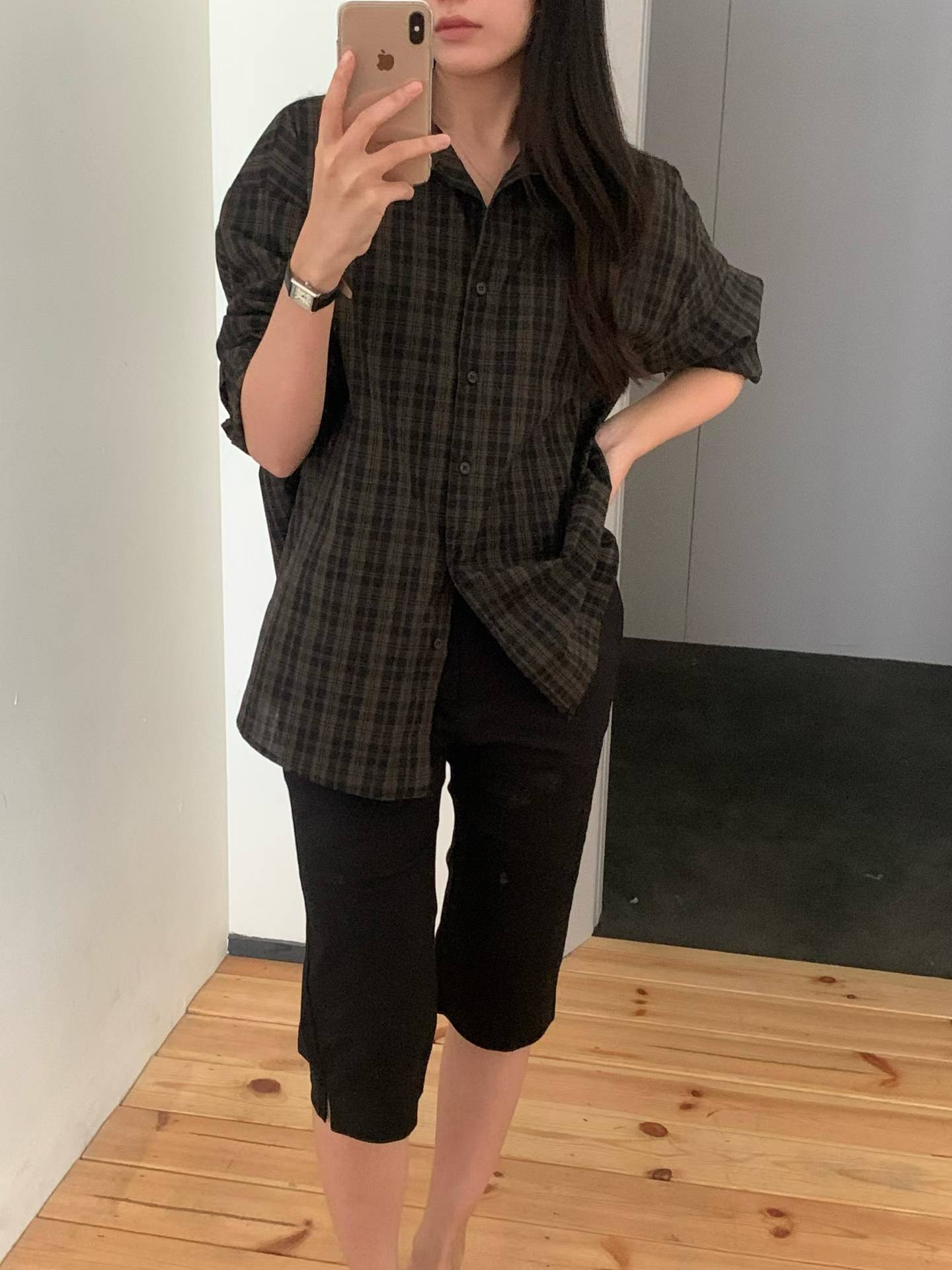 Burning check shirt-2col