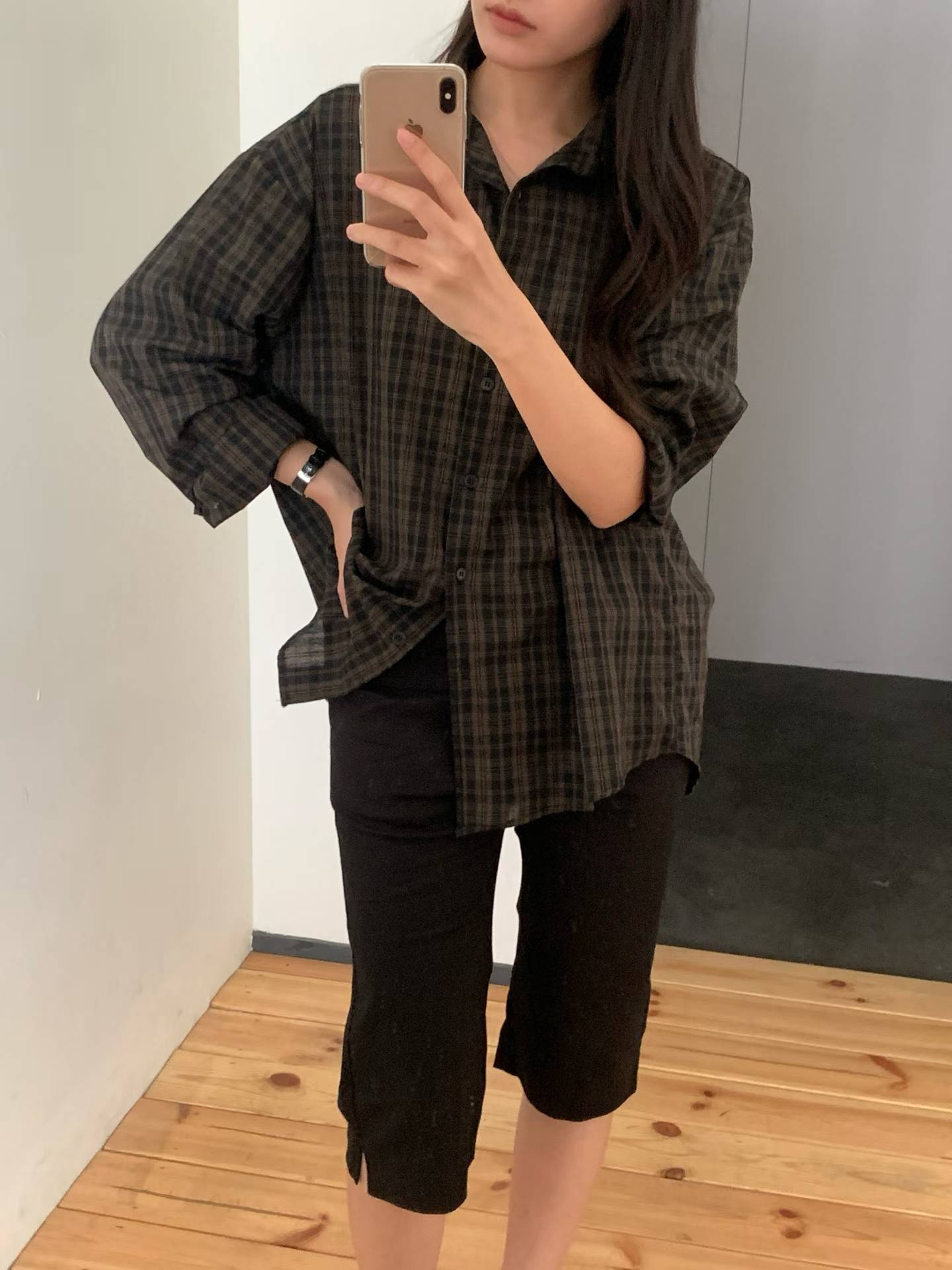 Burning check shirt-2col