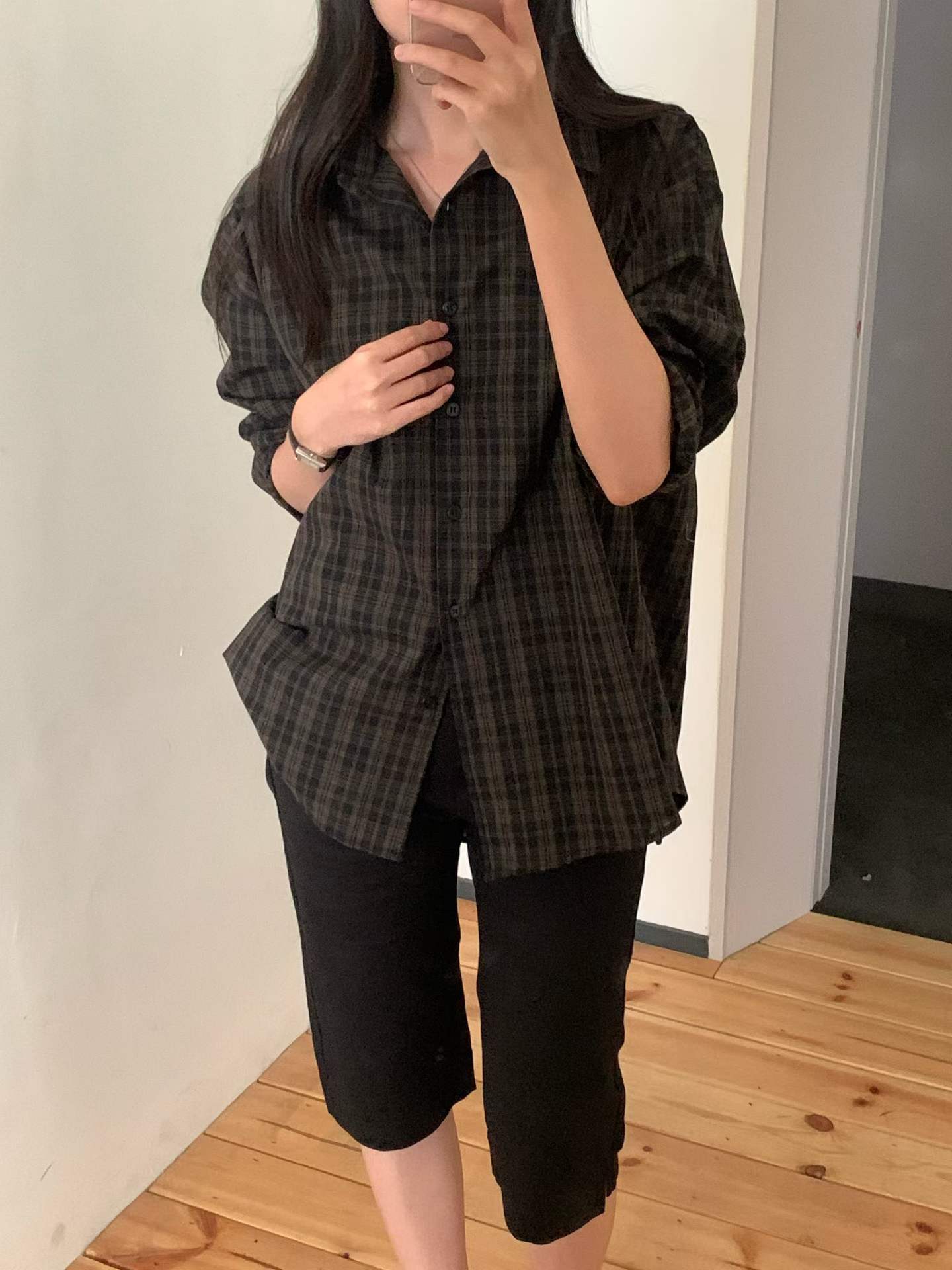 Burning check shirt-2col