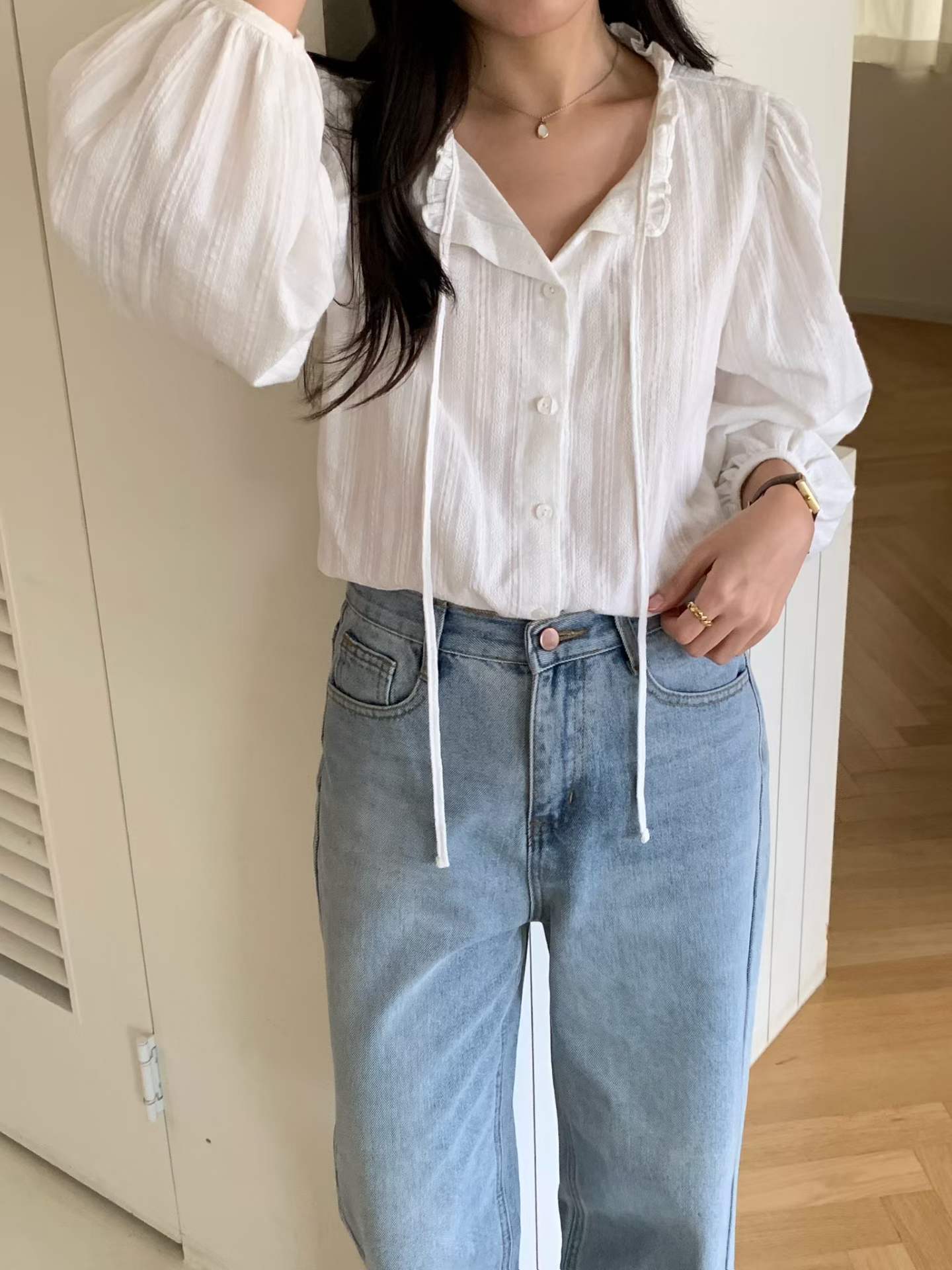 Camel frill blouse-3col