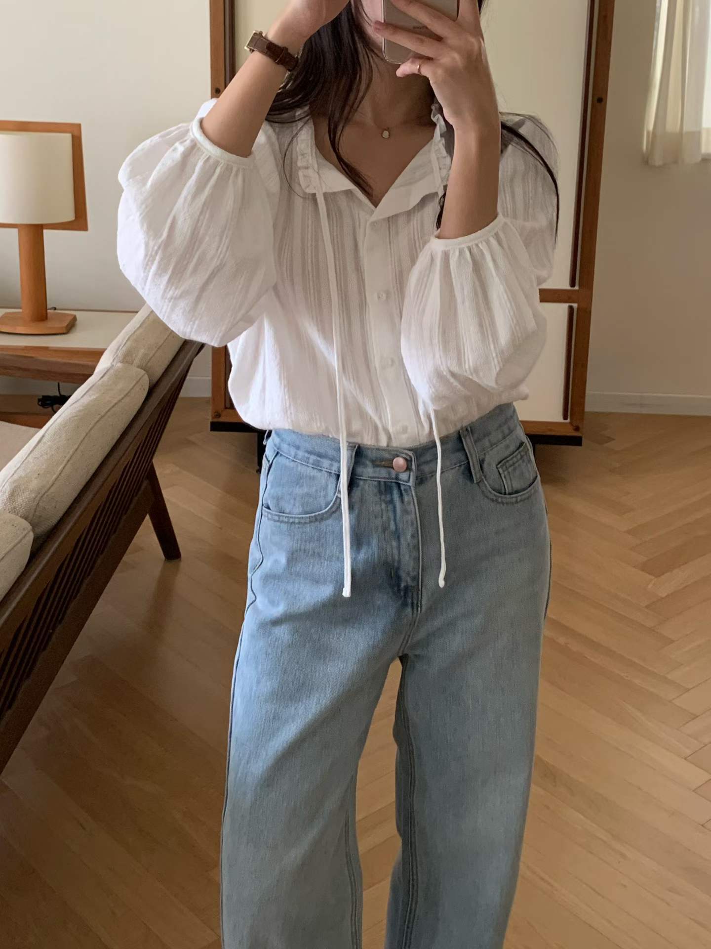 Camel frill blouse-3col