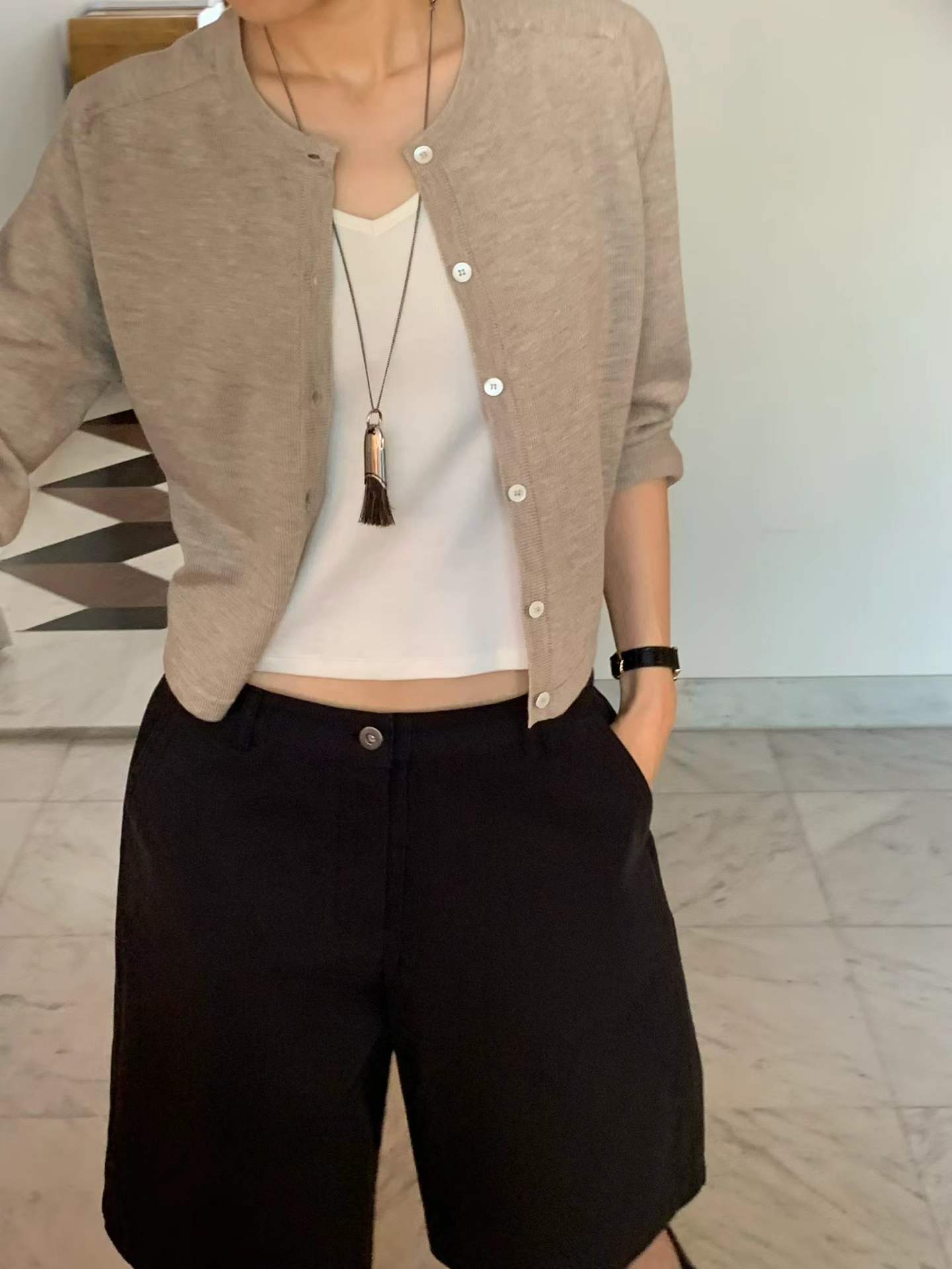 Ounce wide bermuda pants-2col