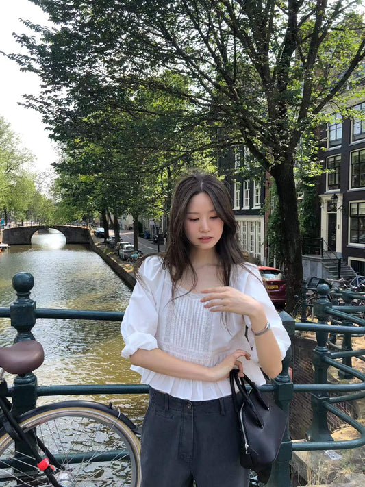 Ounce pintuck shirring blouse