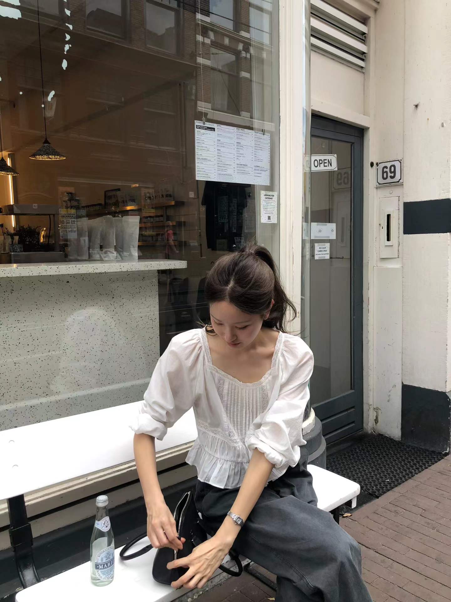 Ounce pintuck shirring blouse