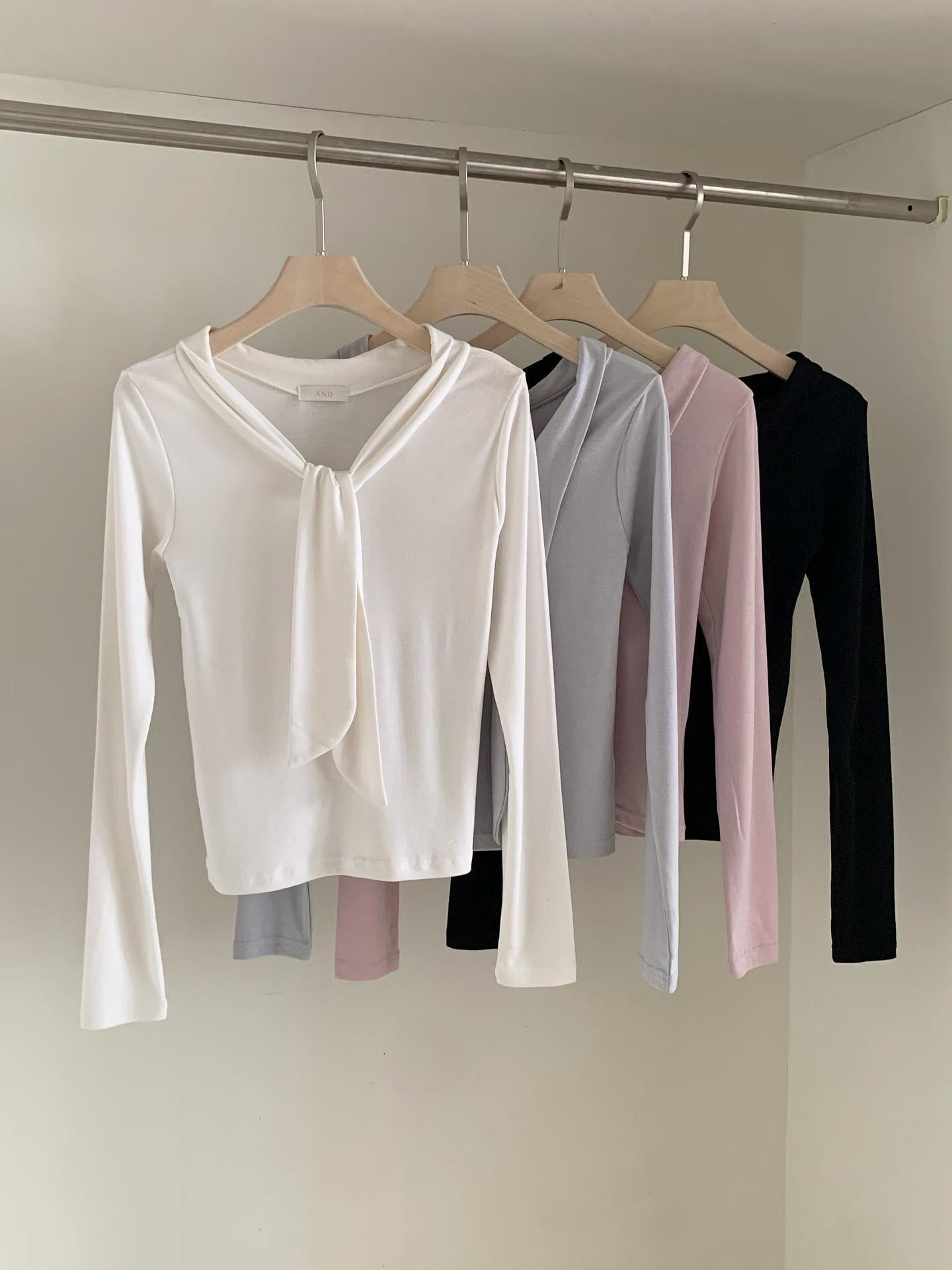 bony tie long-sleeve T-4col