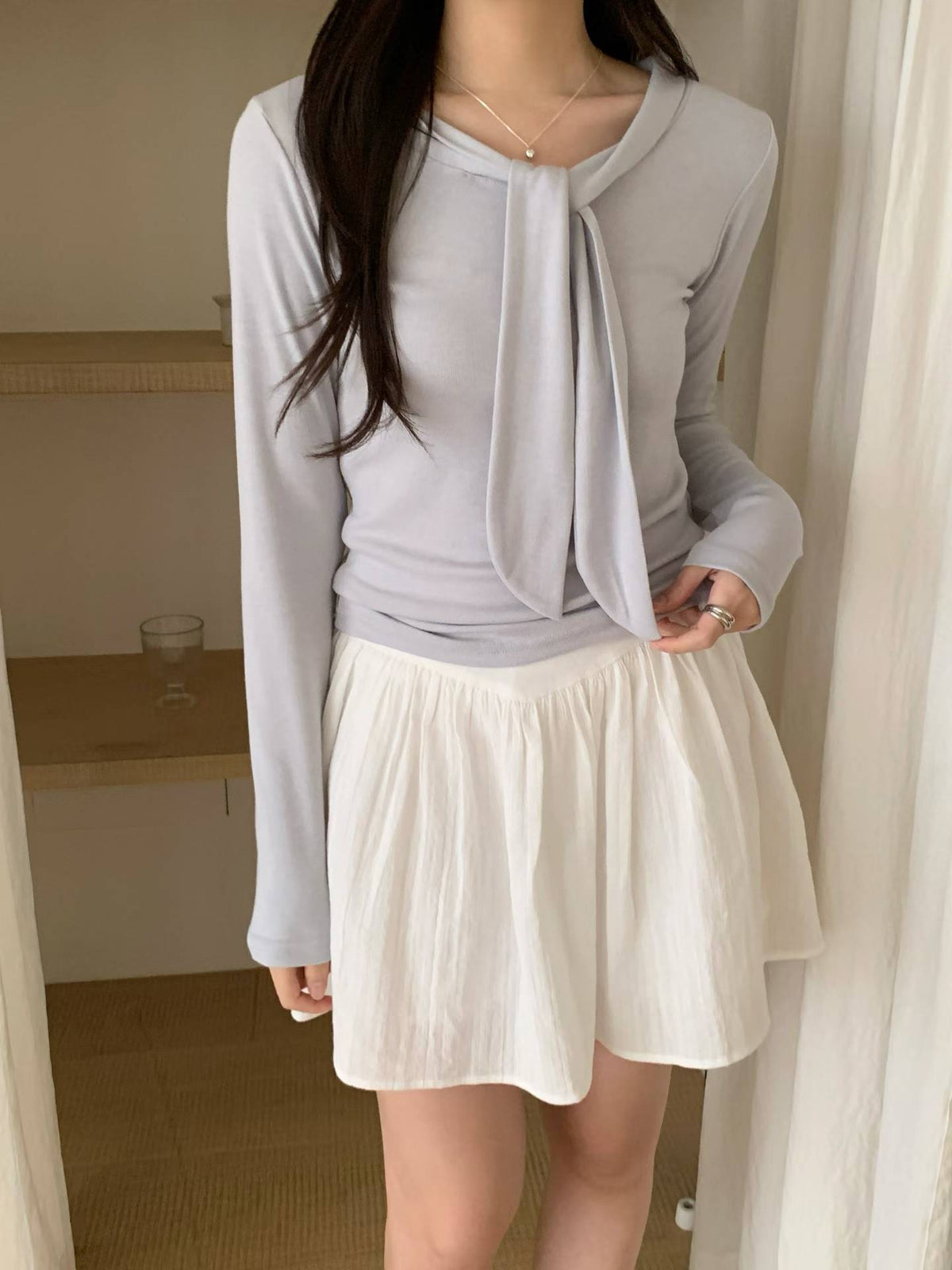 bony tie long-sleeve T-4col