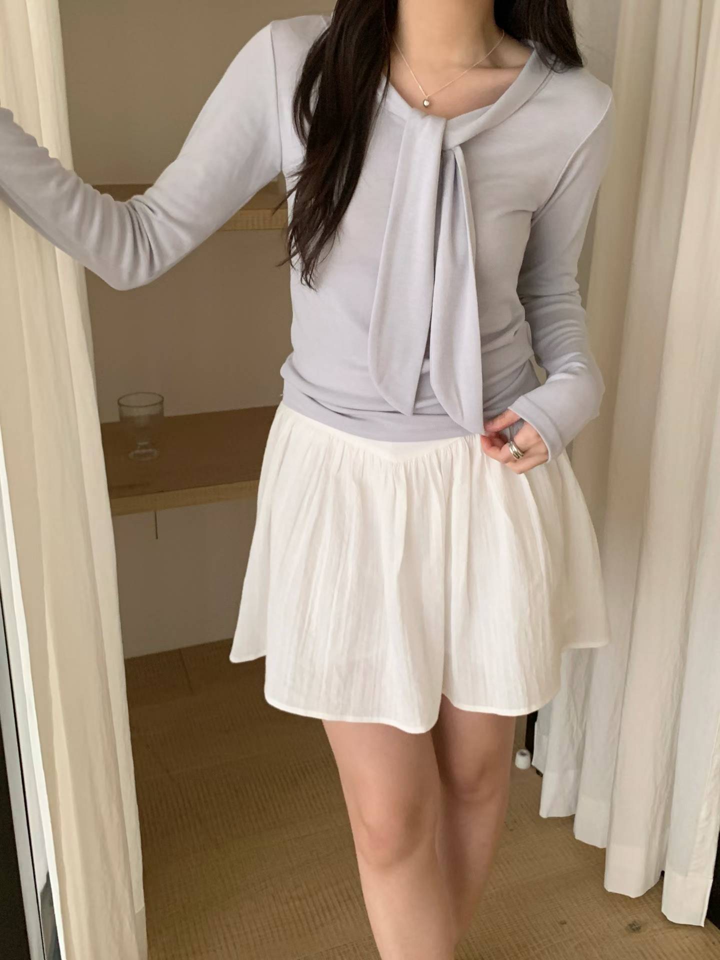bony tie long-sleeve T-4col