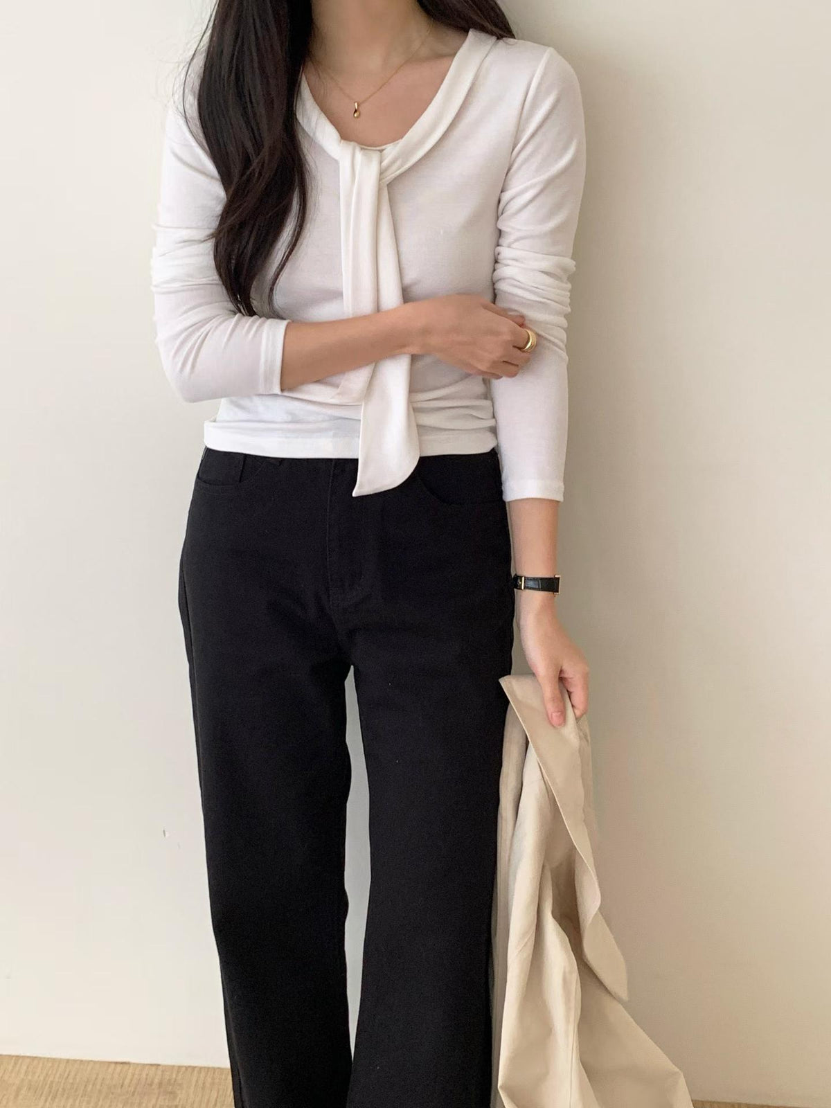 bony tie long-sleeve T-4col