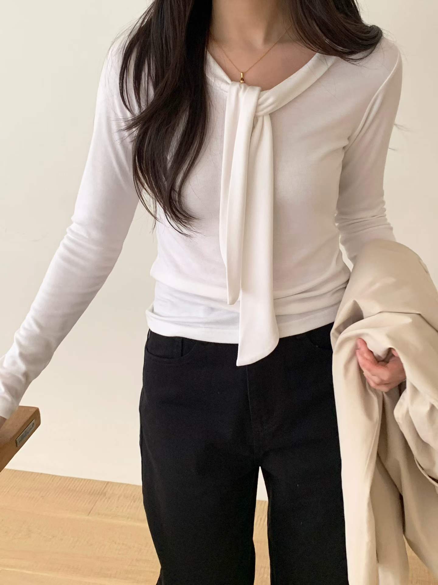 bony tie long-sleeve T-4col