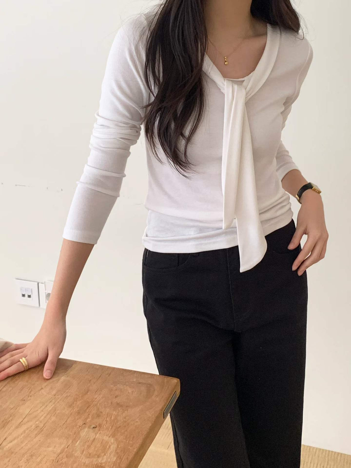 bony tie long-sleeve T-4col