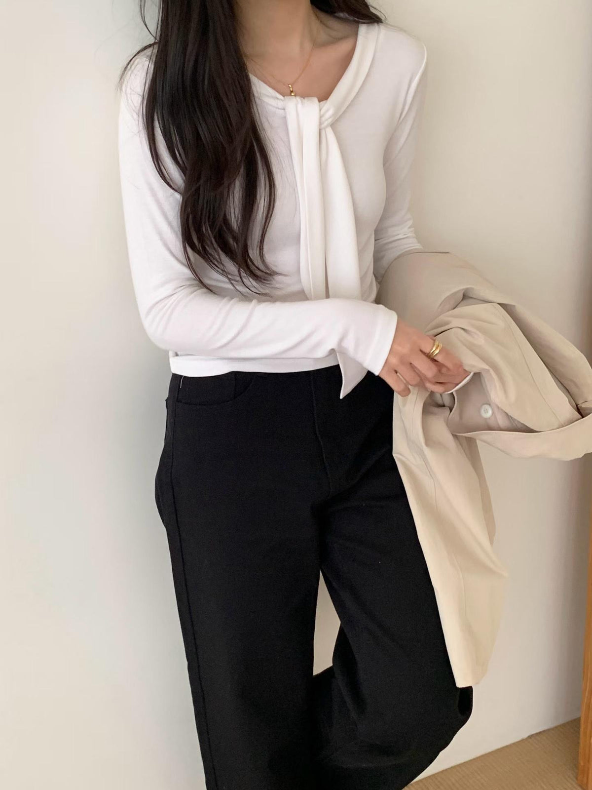 bony tie long-sleeve T-4col
