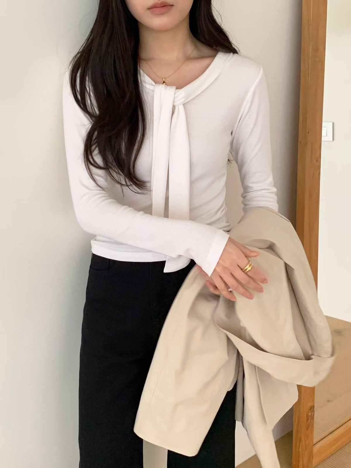 bony tie long-sleeve T-4col