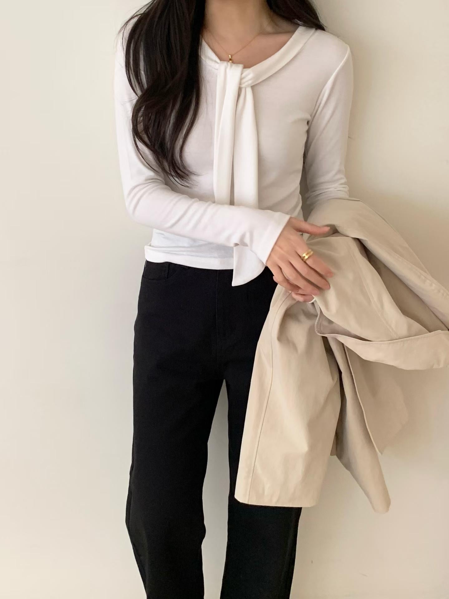 bony tie long-sleeve T-4col