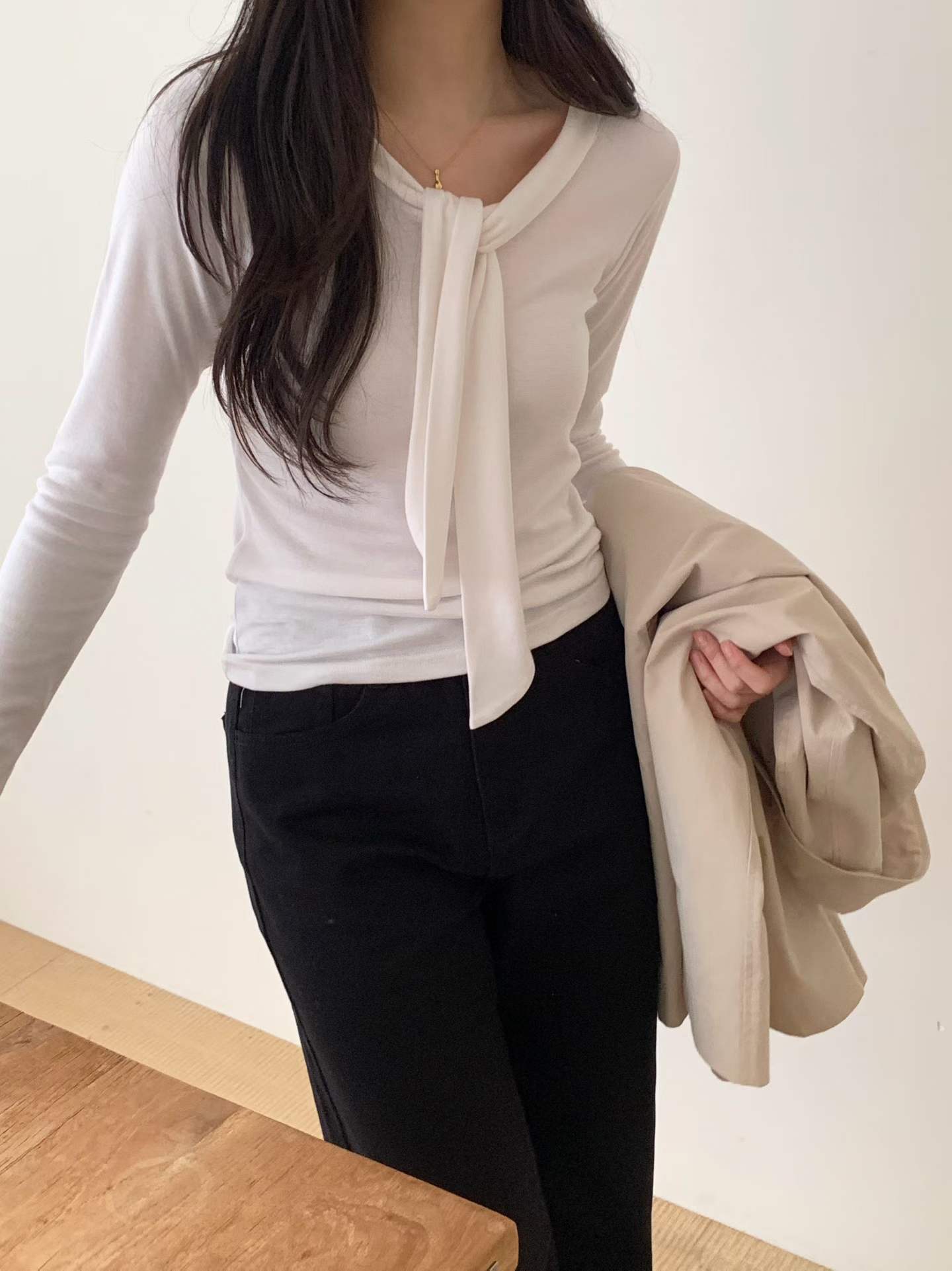 bony tie long-sleeve T-4col