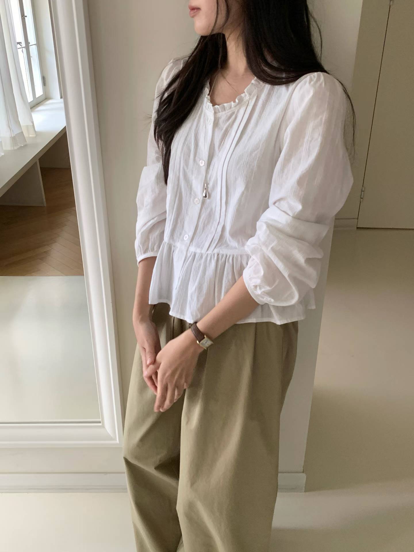 butter frill blouse-2col