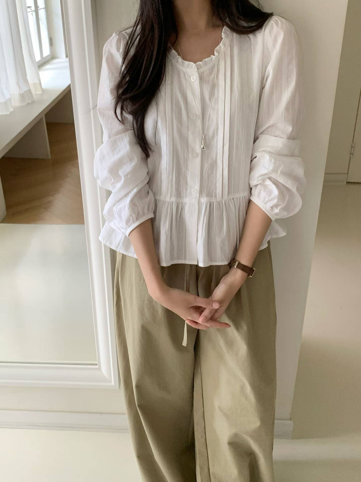 butter frill blouse-2col