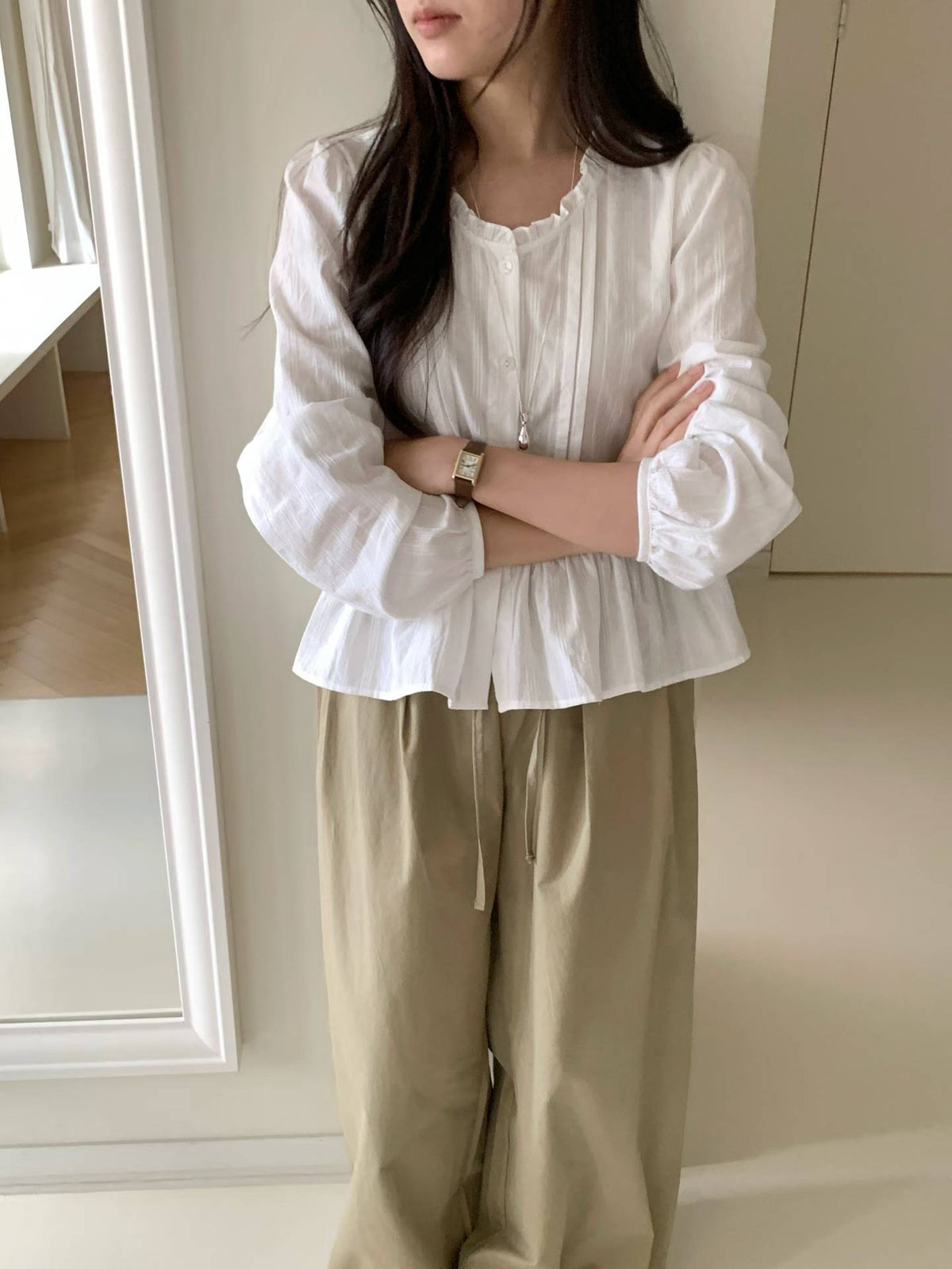 butter frill blouse-2col