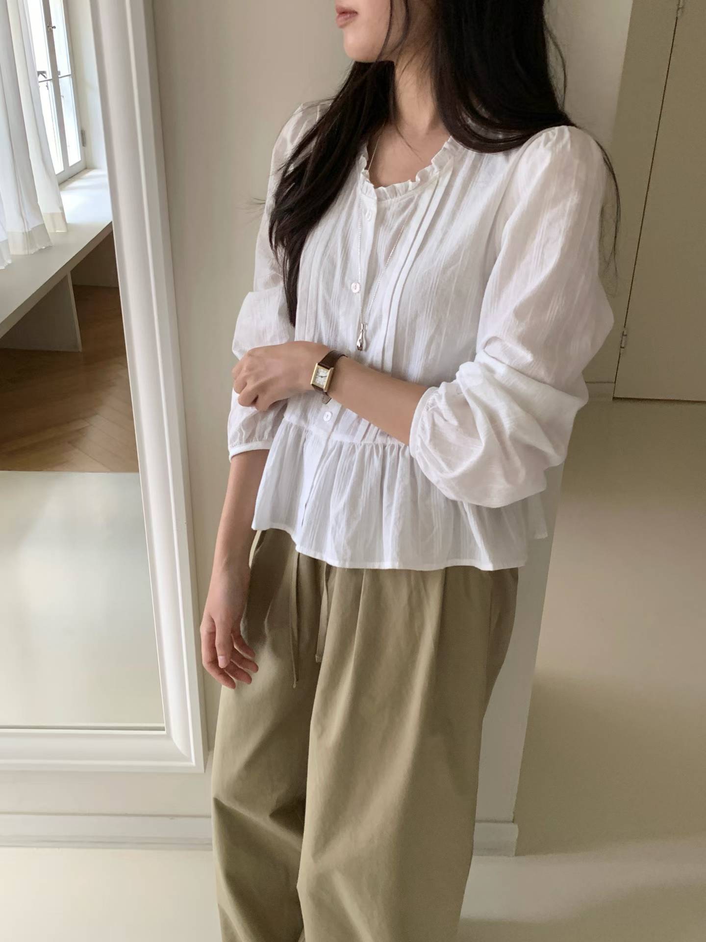 butter frill blouse-2col