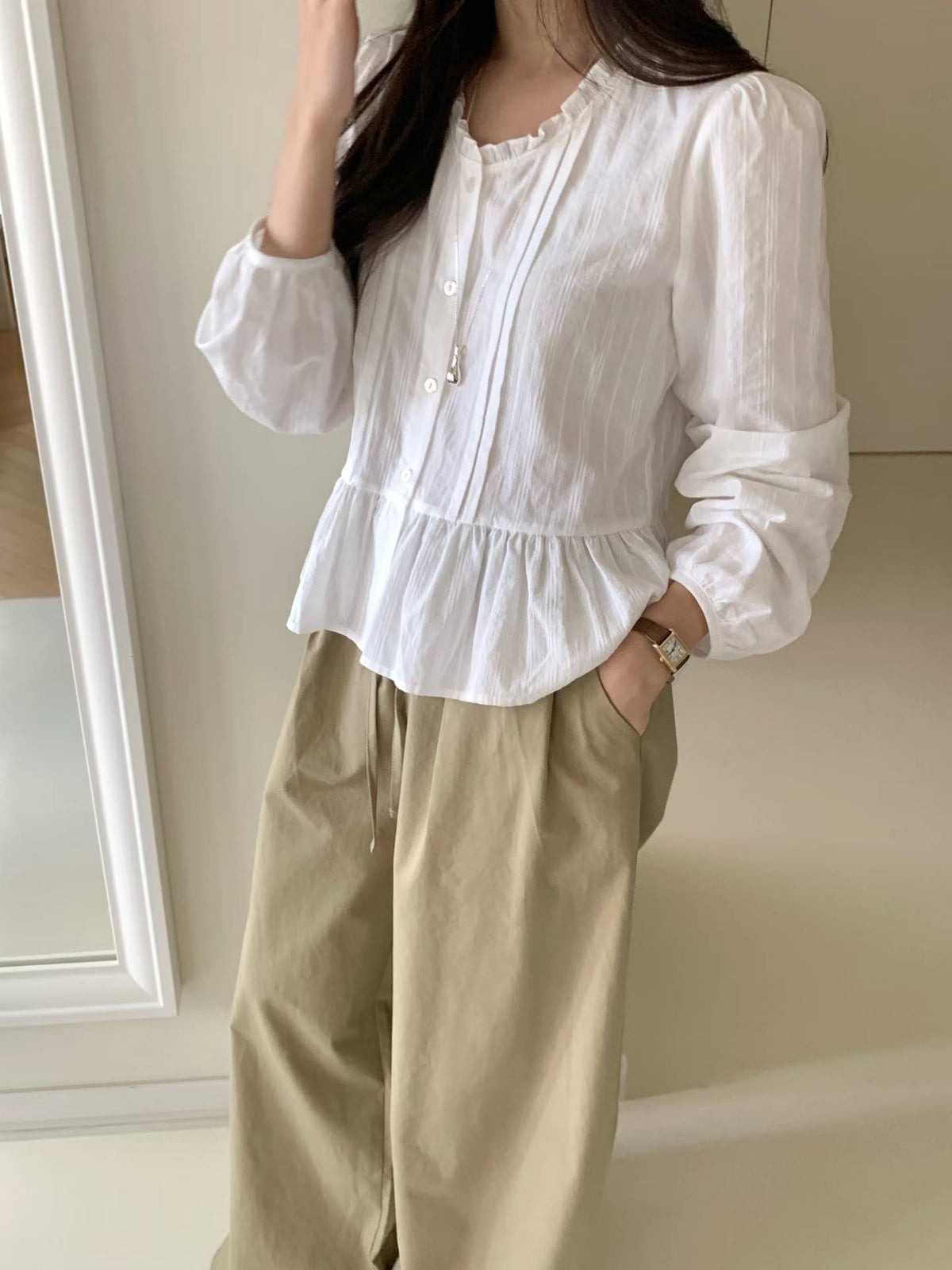 butter frill blouse-2col