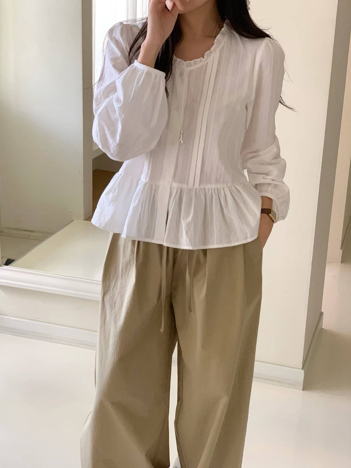 butter frill blouse-2col