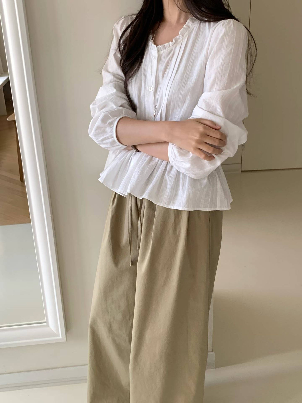 butter frill blouse-2col