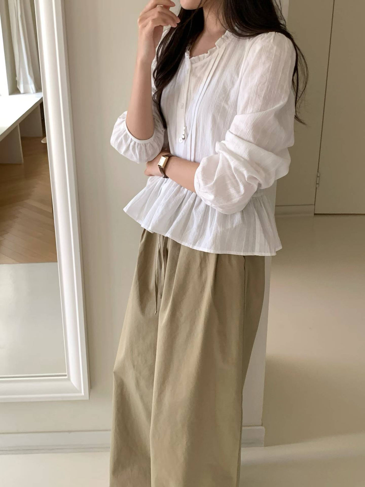 butter frill blouse-2col