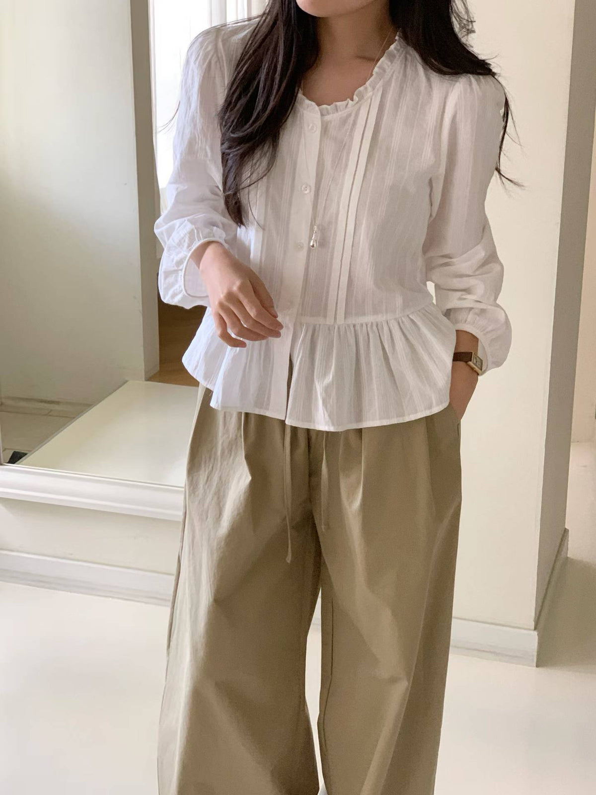 butter frill blouse-2col