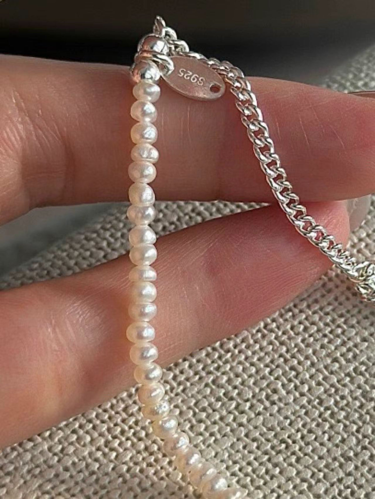 Silver Chain Pearl Banding Bracelet