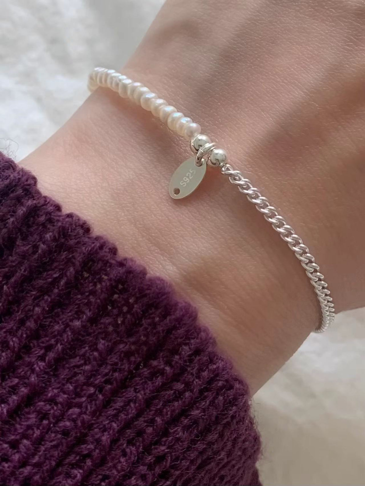 Silver Chain Pearl Banding Bracelet