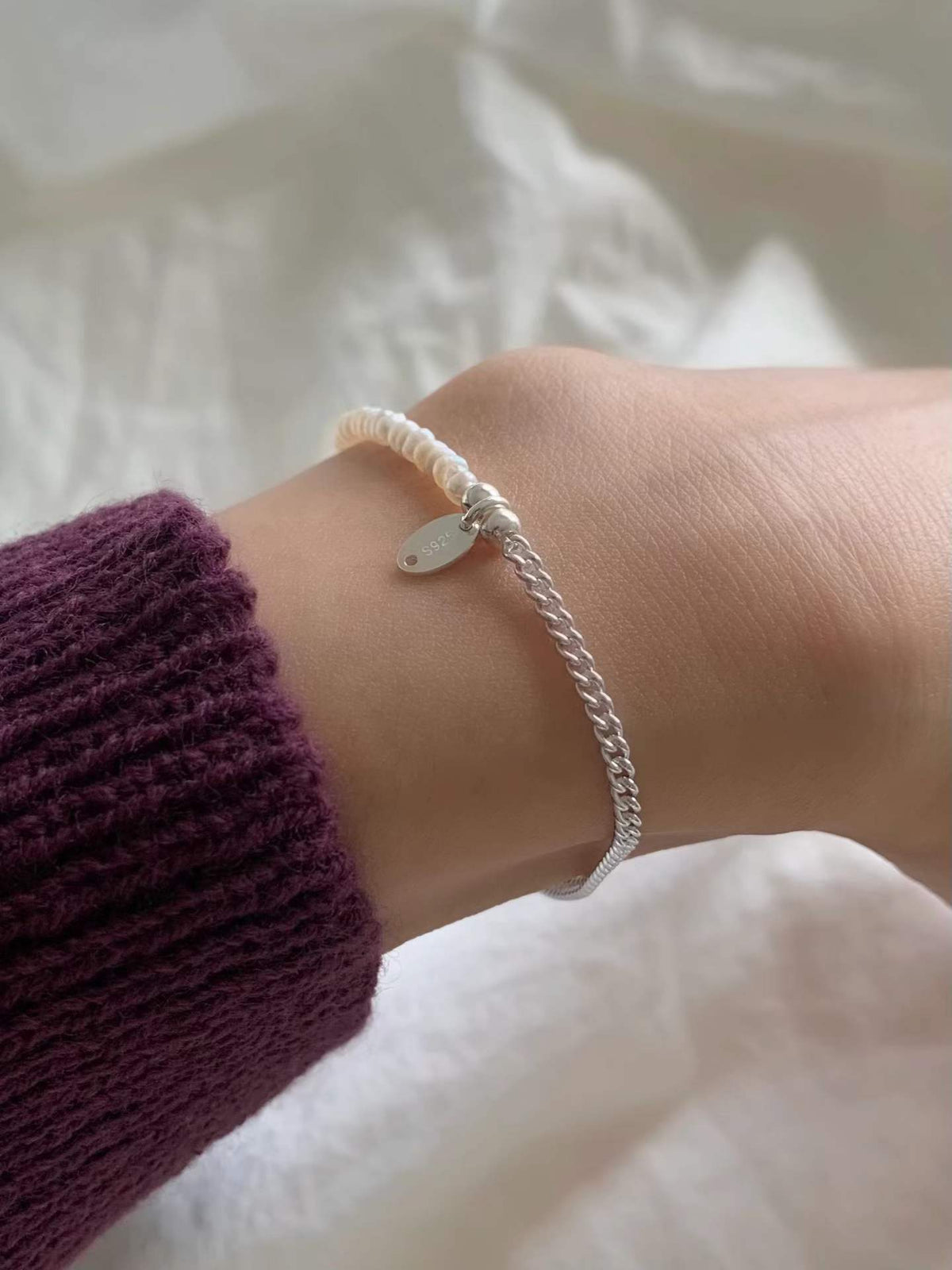 Silver Chain Pearl Banding Bracelet